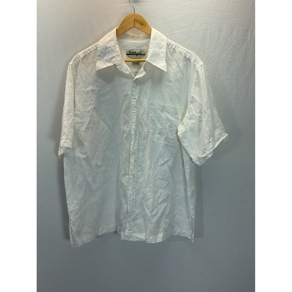 Mojito Collection Mens 100% Linen Shirt Size XL White Button Up S/S Travel beach